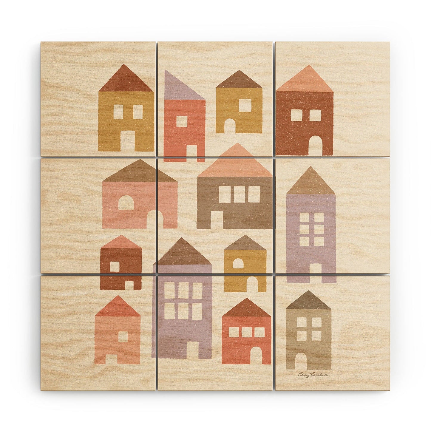 Carey Copeland Happy Houses Earth Tones Wood Wall Mural