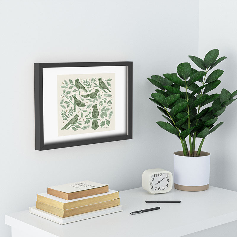 Carey Copeland Song Birds Green Recessed Framing Rectangle