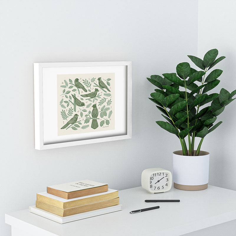 Carey Copeland Song Birds Green Recessed Framing Rectangle