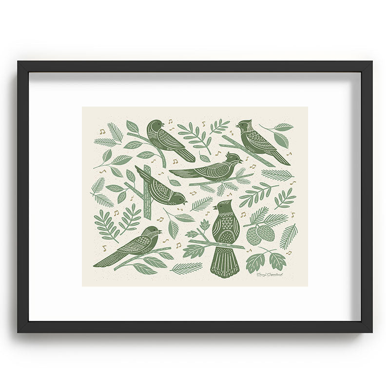 Carey Copeland Song Birds Green Recessed Framing Rectangle