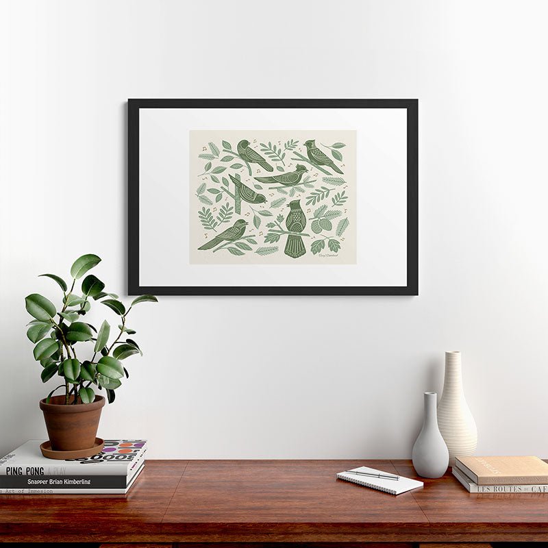 Carey Copeland Song Birds Green Framed Art Print