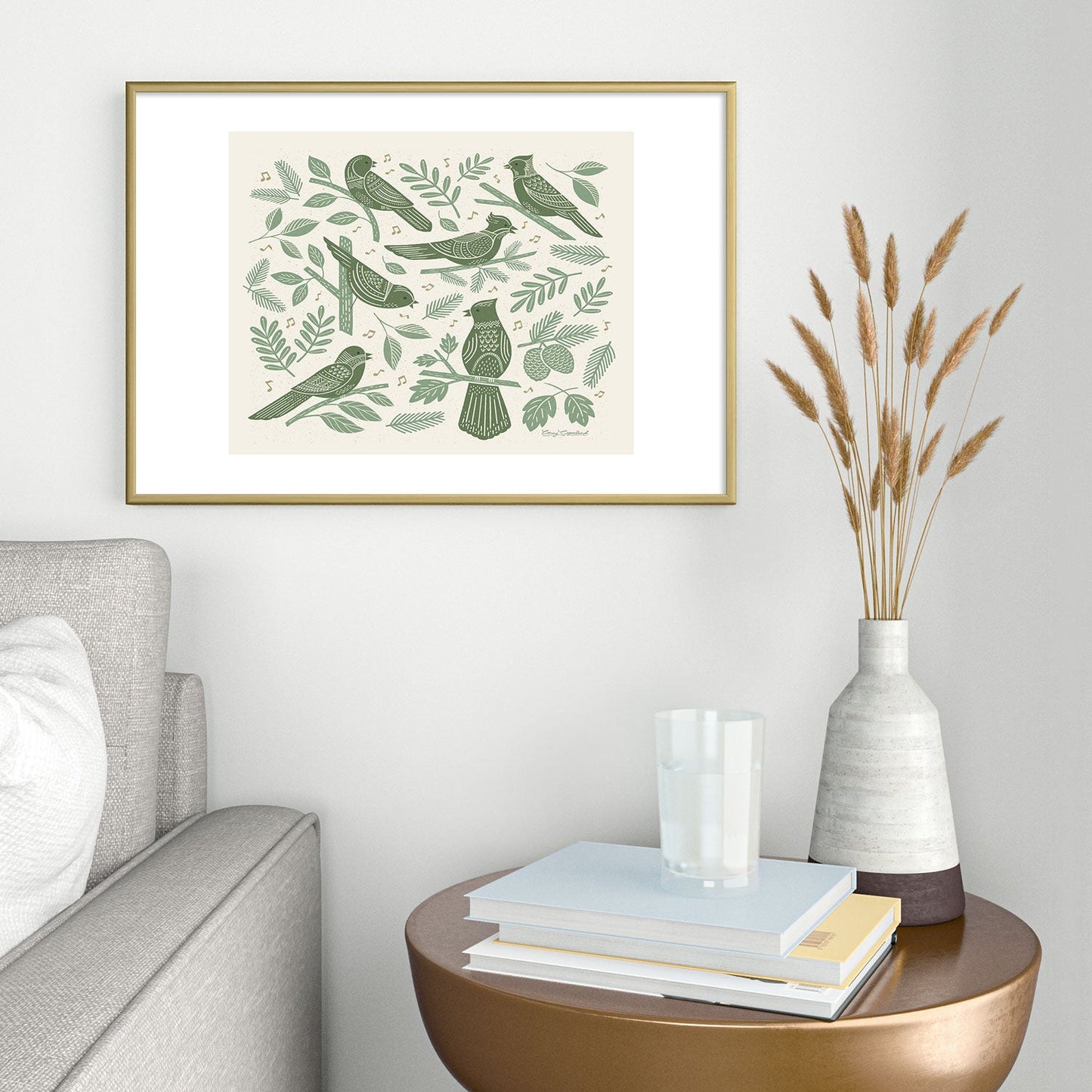 Carey Copeland Song Birds Green Metal Framed Art Print