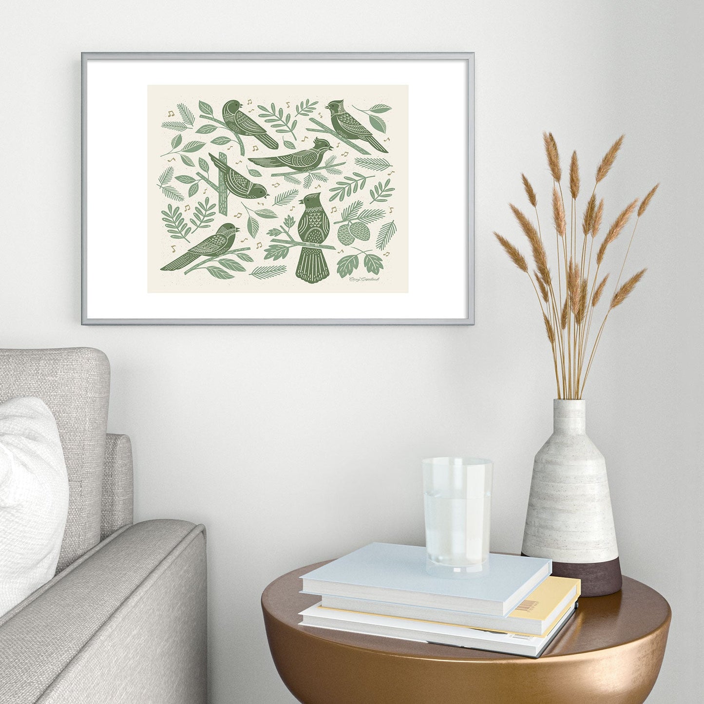 Carey Copeland Song Birds Green Metal Framed Art Print
