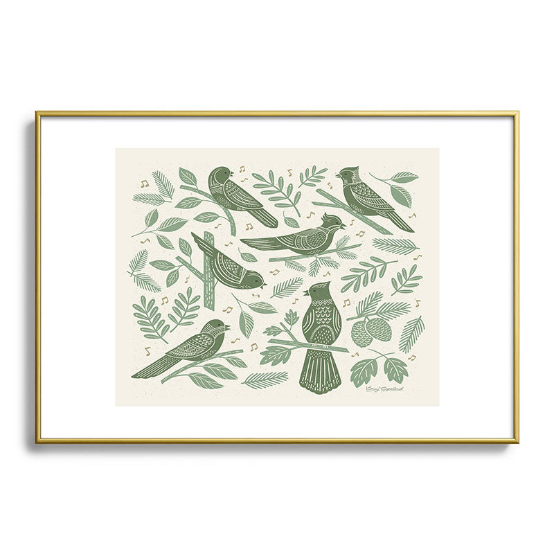 Carey Copeland Song Birds Green Metal Framed Art Print