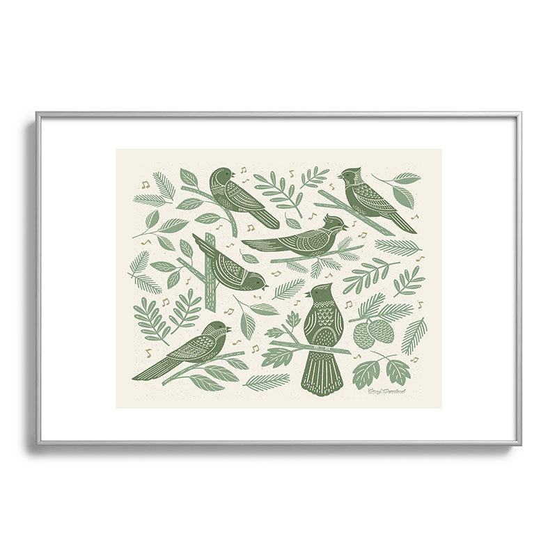 Carey Copeland Song Birds Green Metal Framed Art Print