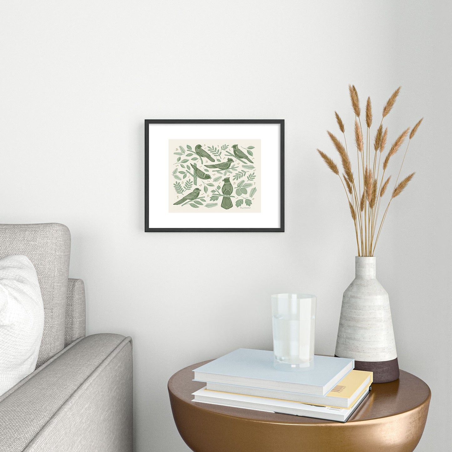Carey Copeland Song Birds Green Metal Framed Art Print