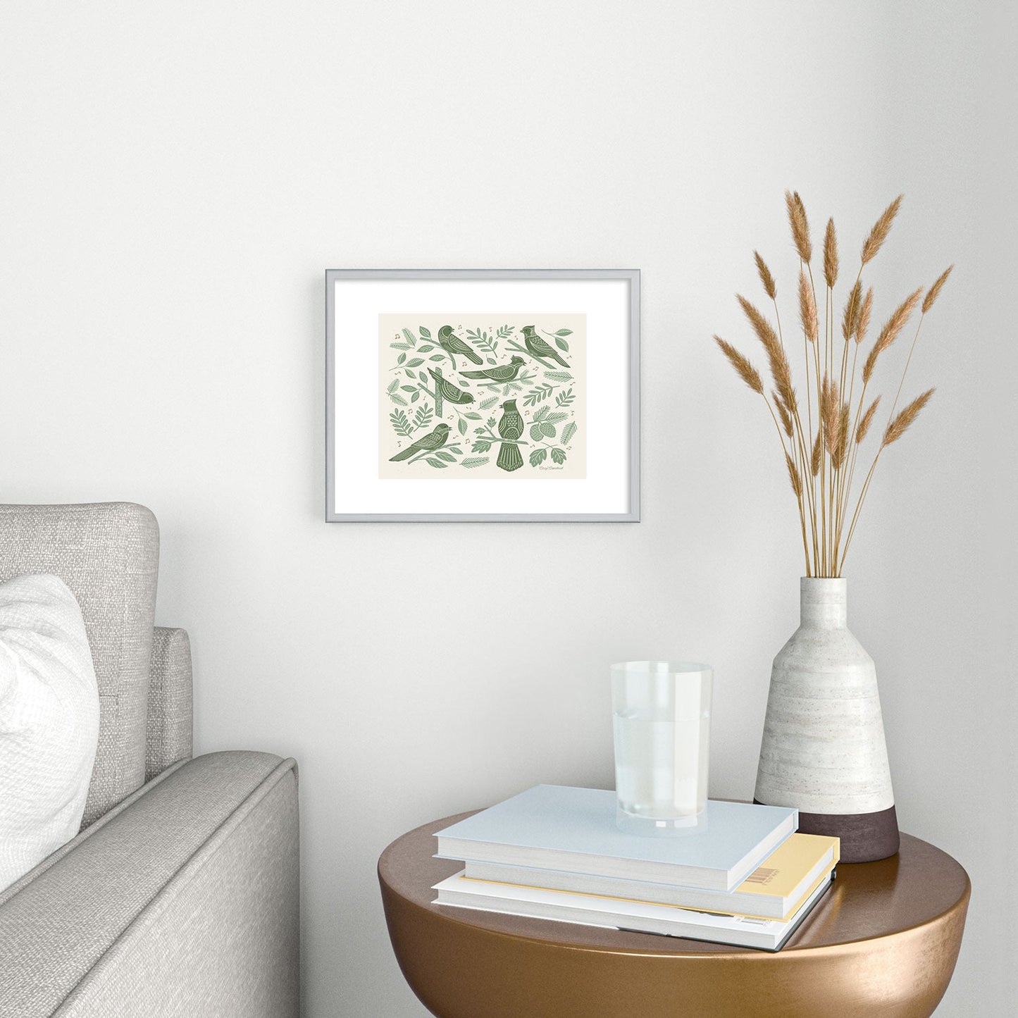 Carey Copeland Song Birds Green Metal Framed Art Print