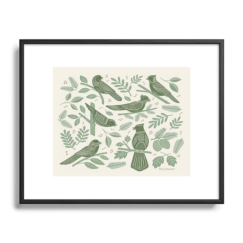 Carey Copeland Song Birds Green Metal Framed Art Print
