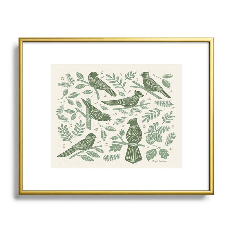 Carey Copeland Song Birds Green Metal Framed Art Print