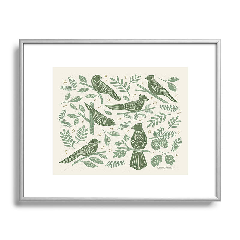 Carey Copeland Song Birds Green Metal Framed Art Print