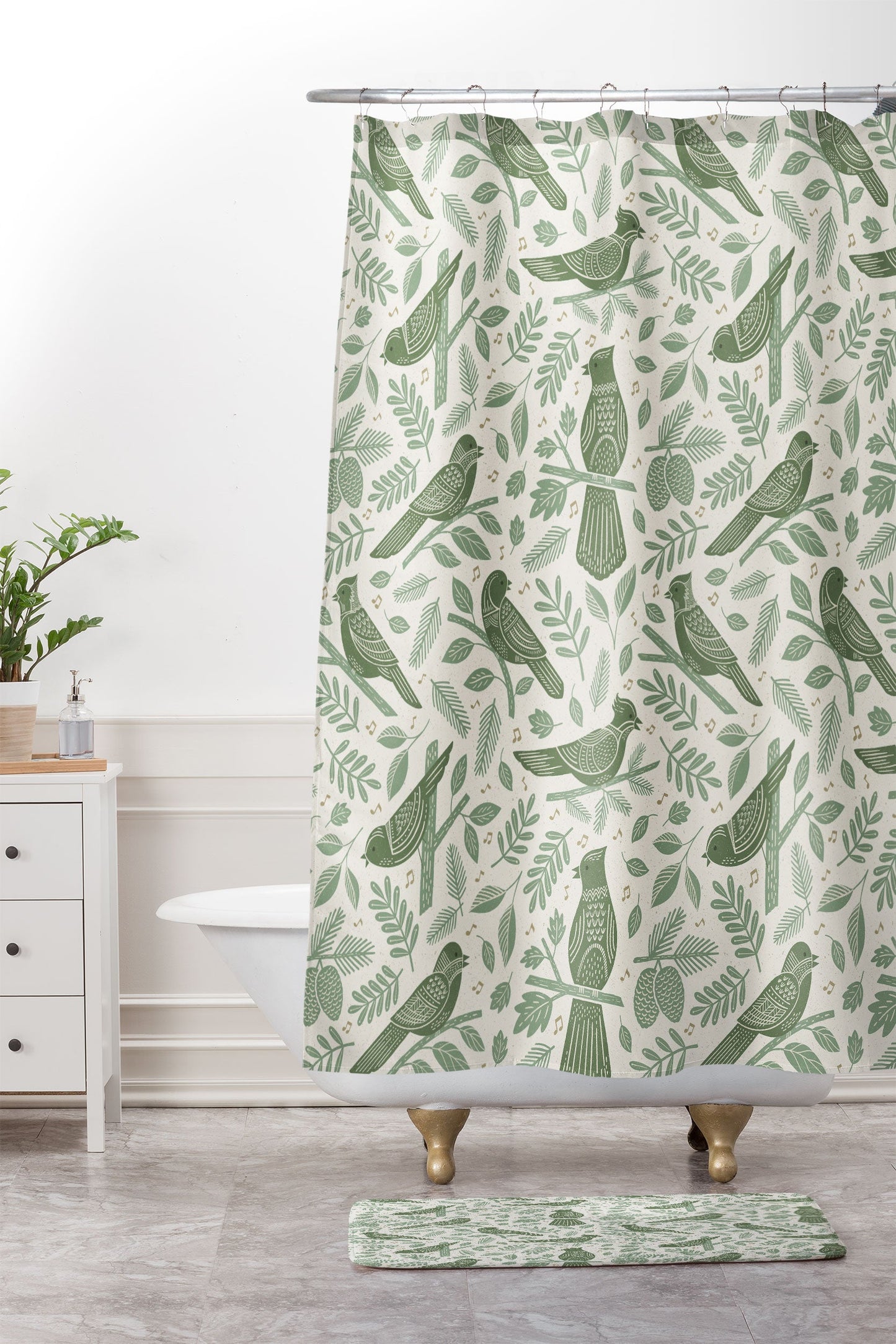 Carey Copeland Song Birds Green Memory Foam Bath Mat