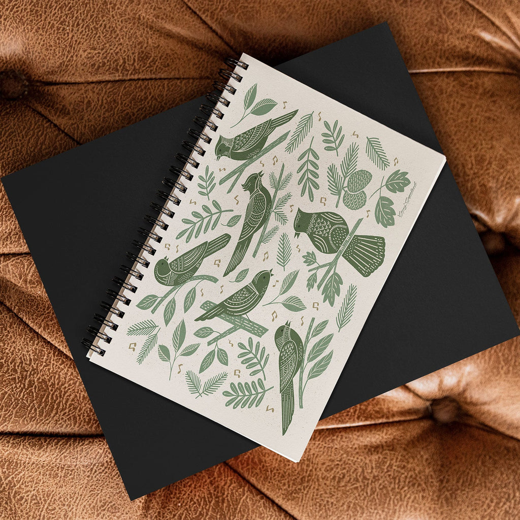 Carey Copeland Song Birds Green Spiral Notebook