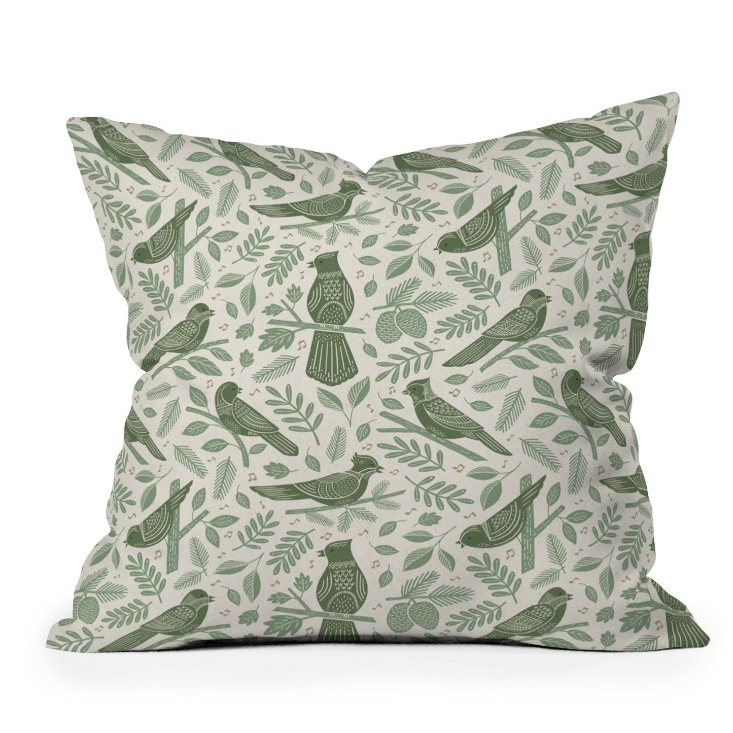 Carey Copeland Song Birds Green Outdoor Throw Pillow