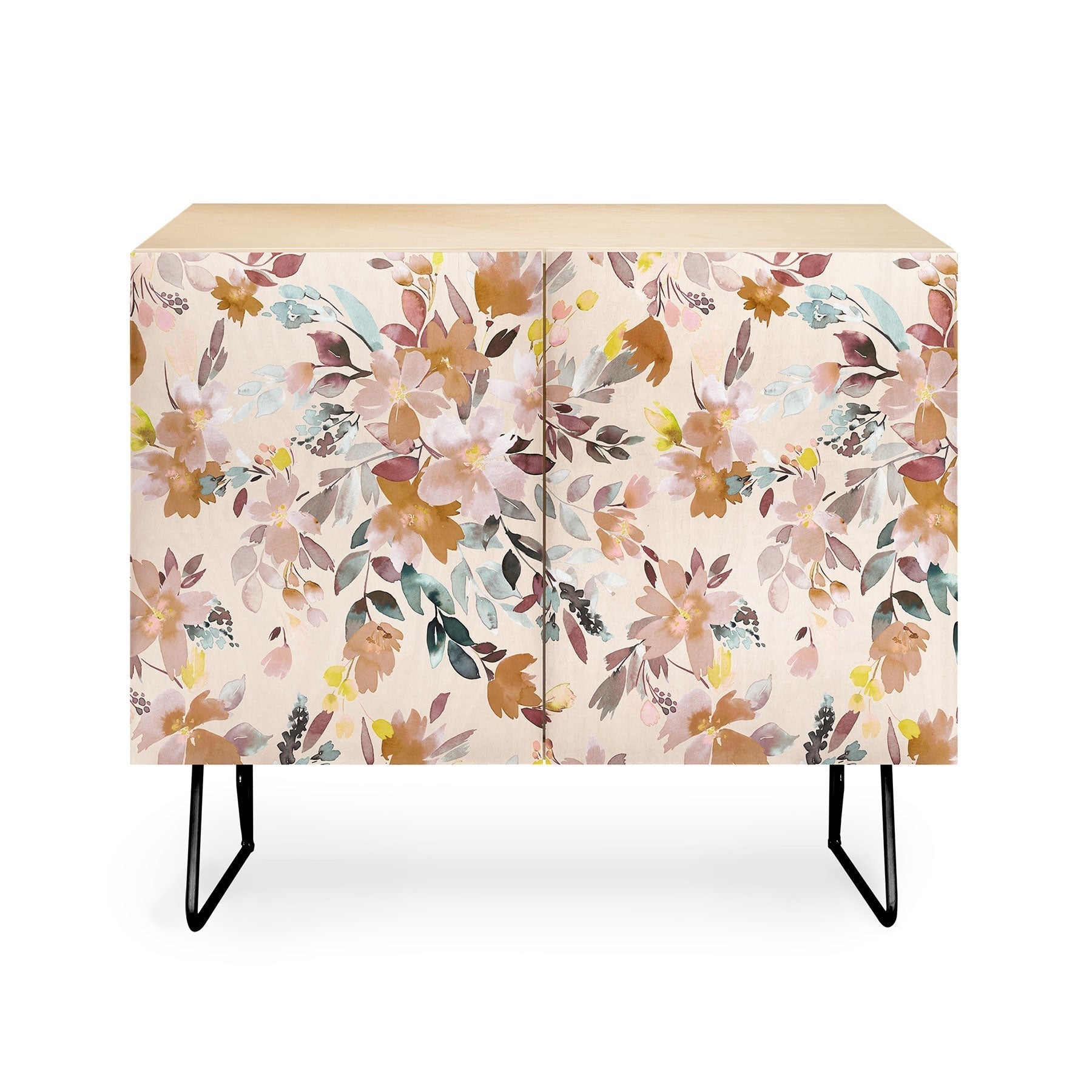 Ninola Design Botanic Retreat Floral Oleander Whimsical Soft Pink Credenza