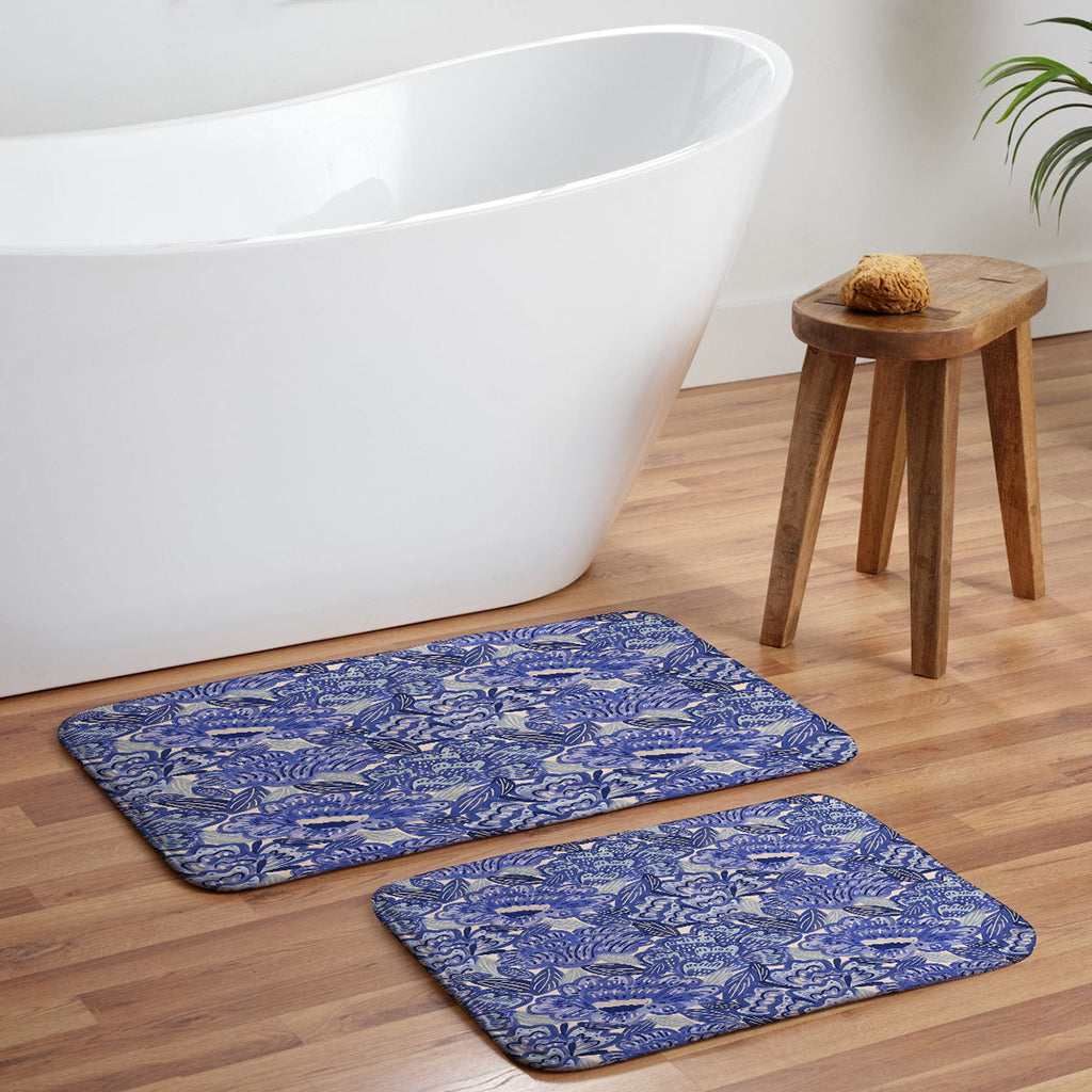 carriecantwell French Country Blue Floral Memory Foam Bath Mat