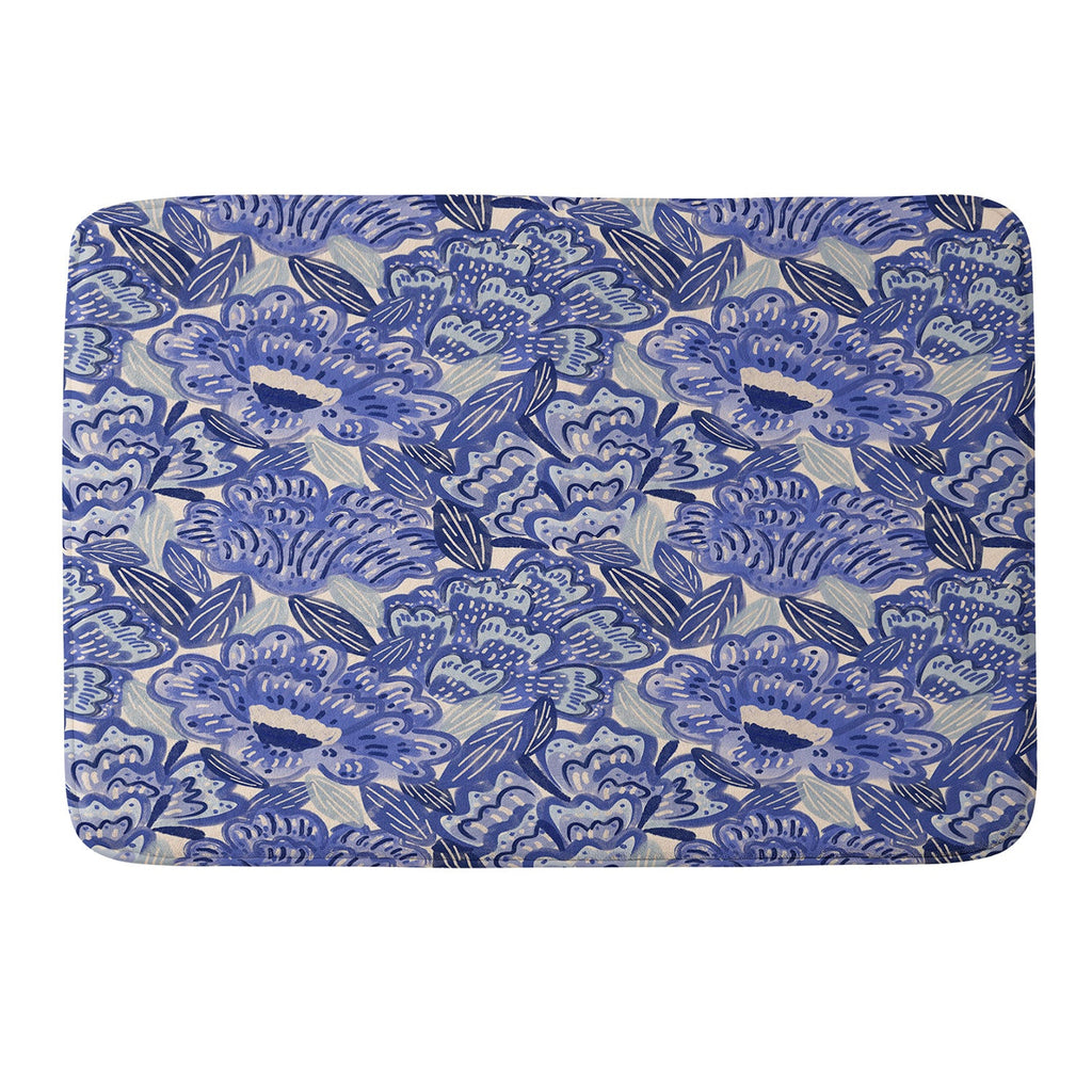 carriecantwell French Country Blue Floral Memory Foam Bath Mat