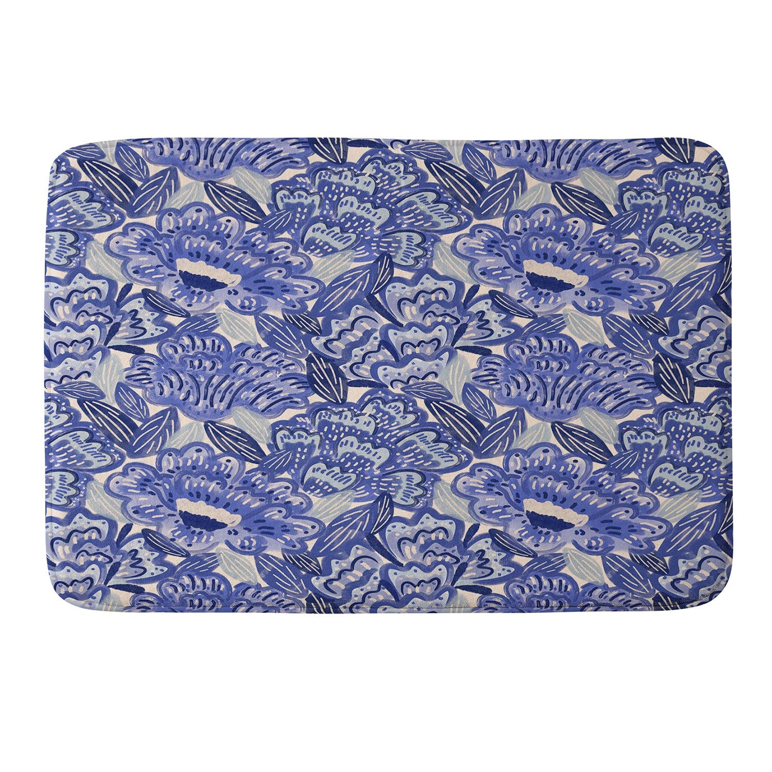 carriecantwell French Country Blue Floral Memory Foam Bath Mat