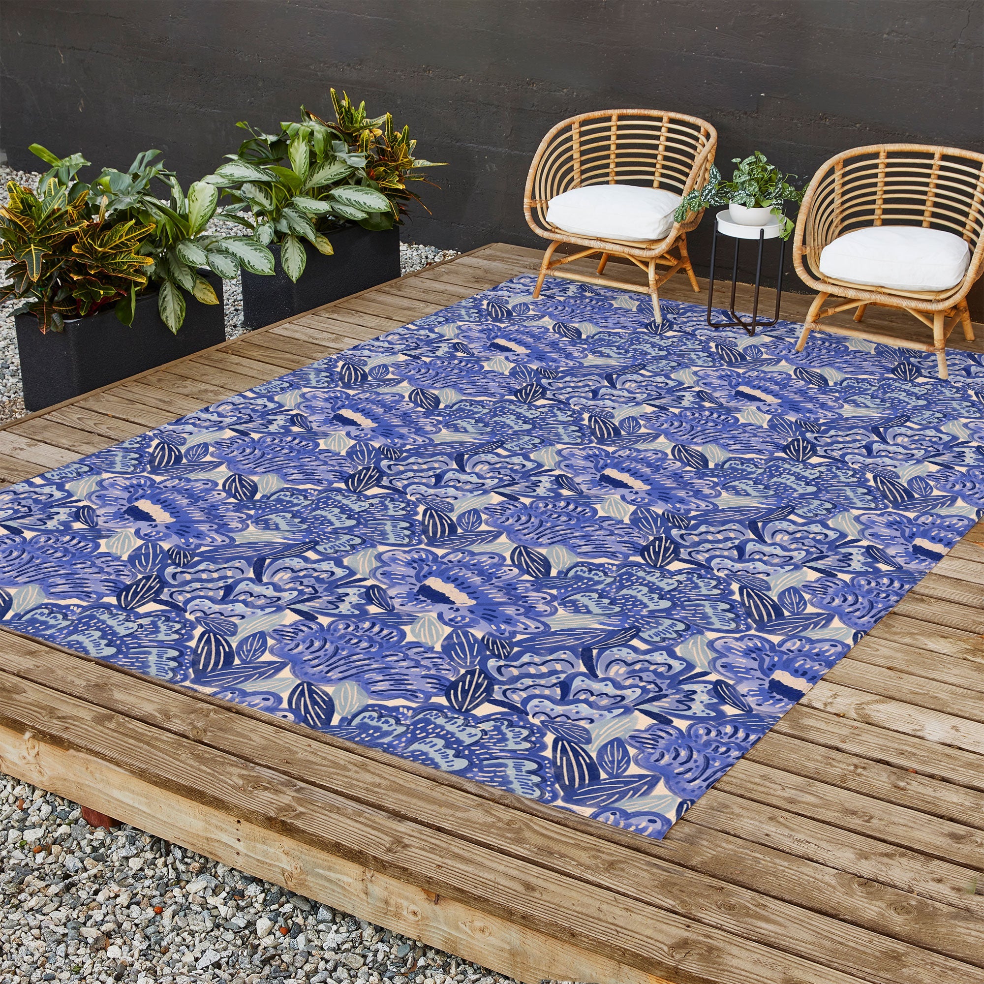 carriecantwell French Country Blue Floral Outdoor Rug