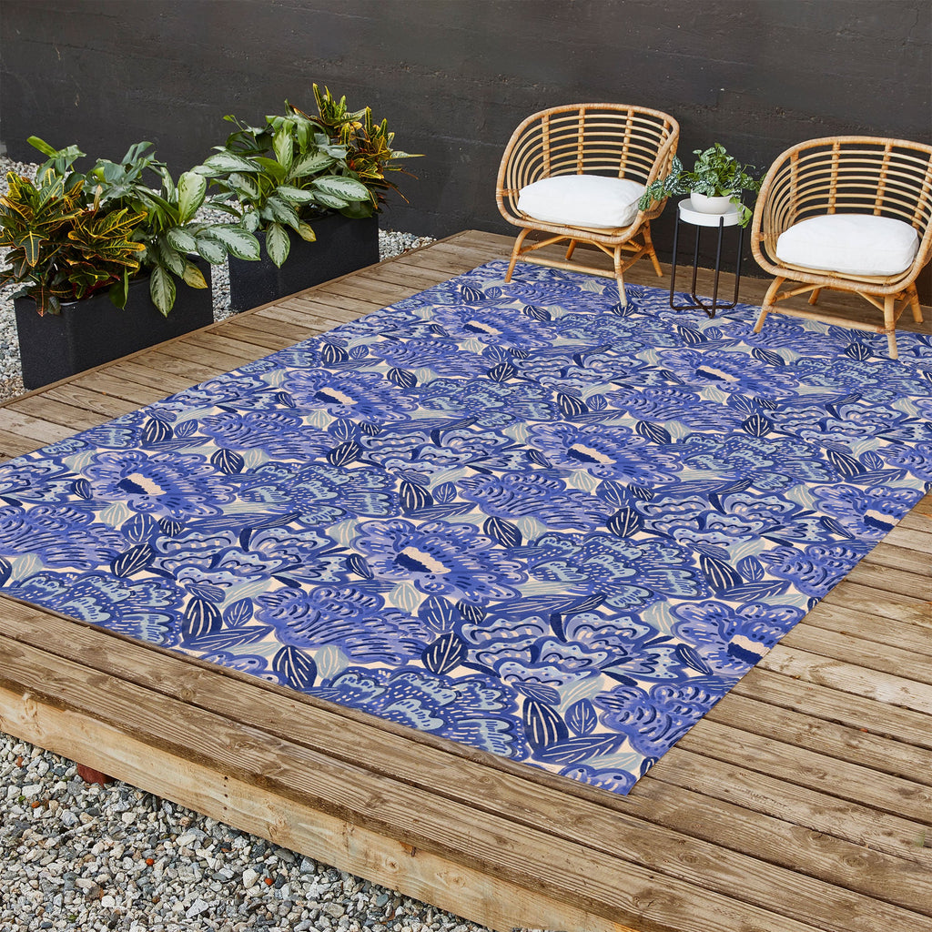 carriecantwell French Country Blue Floral Outdoor Rug