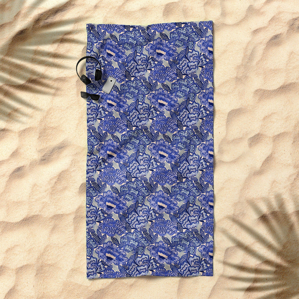 carriecantwell French Country Blue Floral Beach Towel