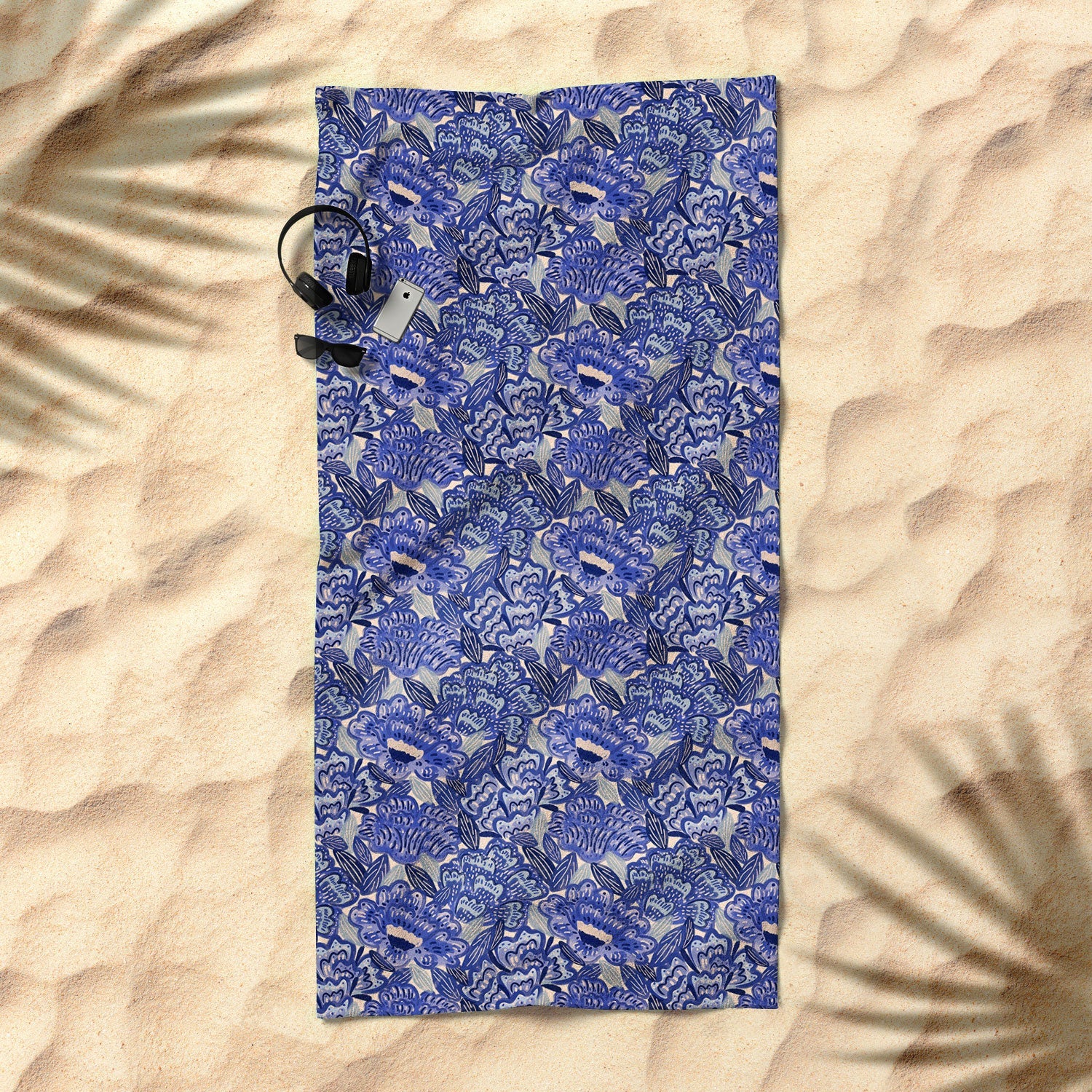 carriecantwell French Country Blue Floral Beach Towel