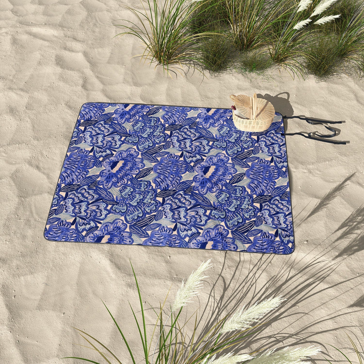 carriecantwell French Country Blue Floral Picnic Blanket
