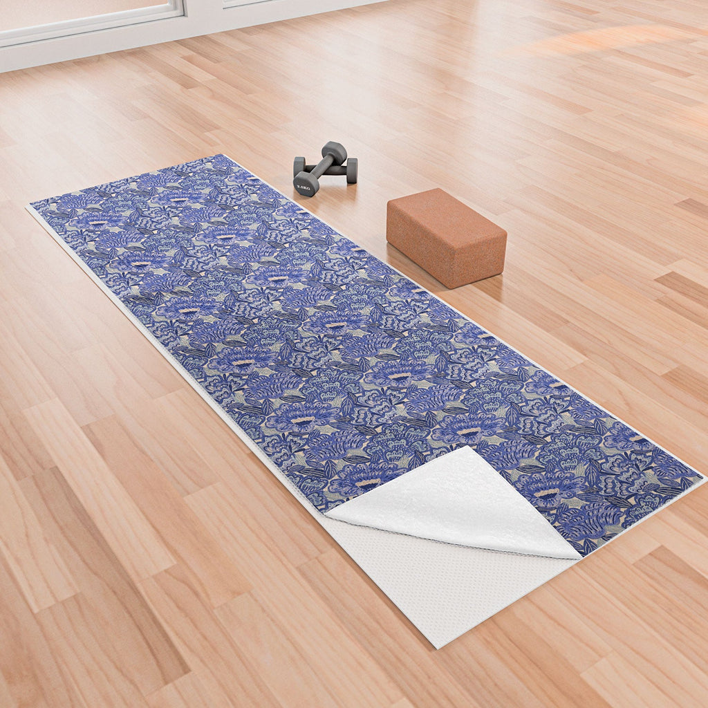 carriecantwell French Country Blue Floral Yoga Towel