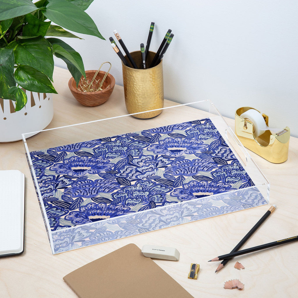 carriecantwell French Country Blue Floral Acrylic Tray