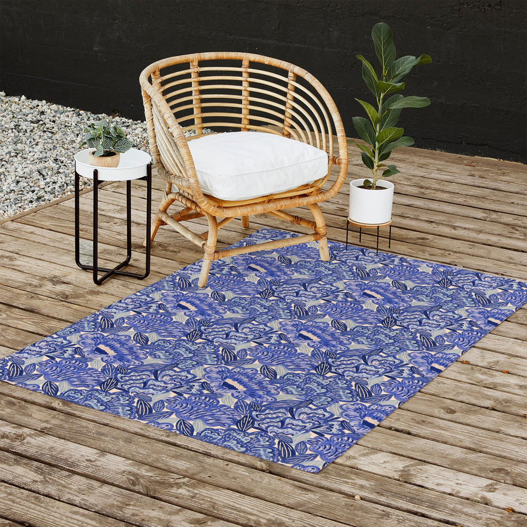carriecantwell French Country Blue Floral Outdoor Rug