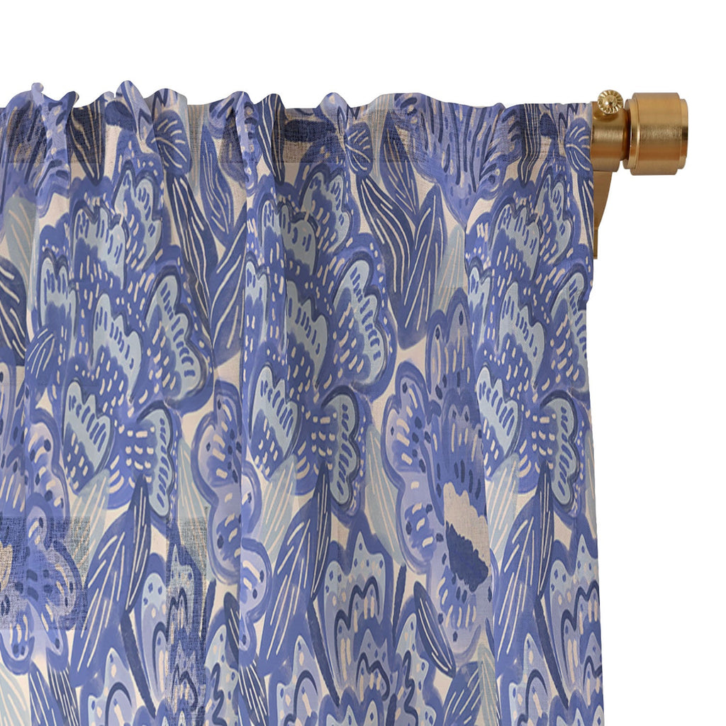 carriecantwell French Country Blue Floral Sheer Window Curtain