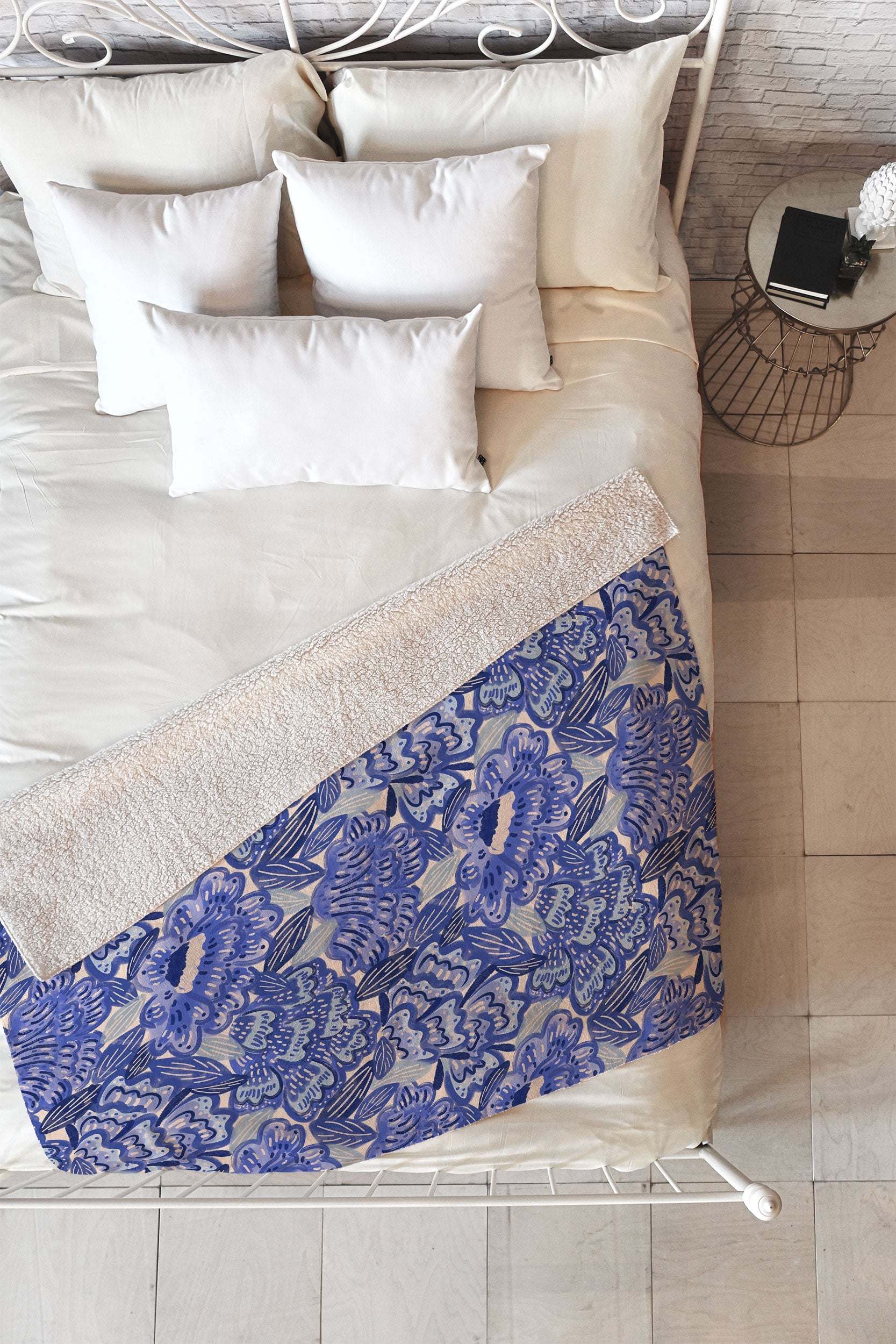 carriecantwell French Country Blue Floral Fleece Throw Blanket