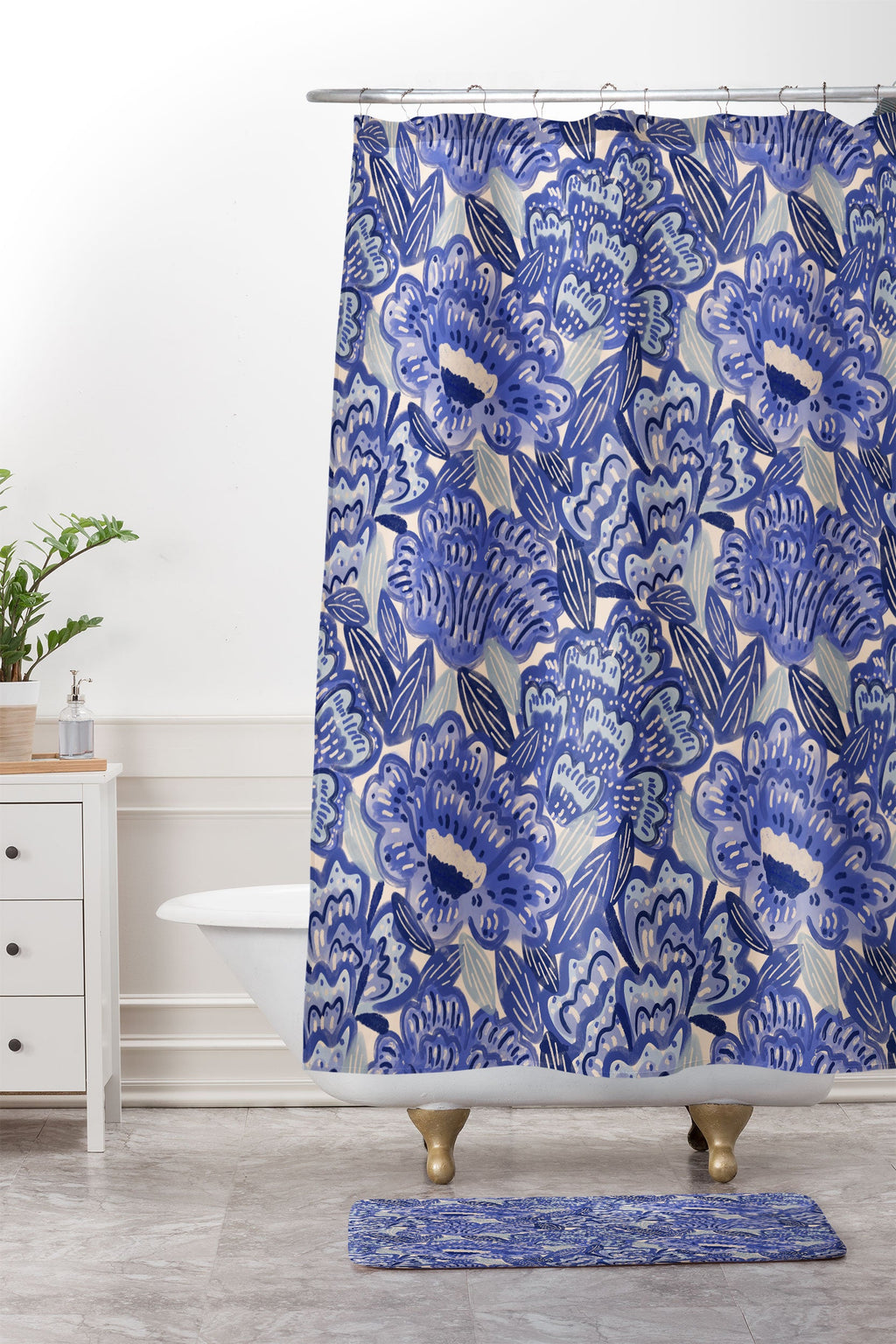 carriecantwell French Country Blue Floral Memory Foam Bath Mat