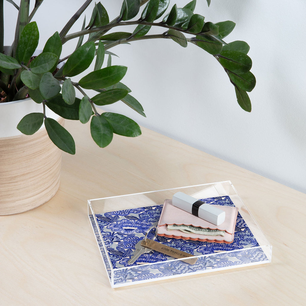 carriecantwell French Country Blue Floral Acrylic Tray