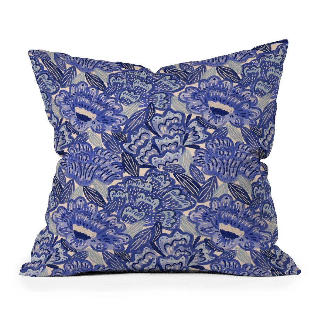 carriecantwell French Country Blue Floral Outdoor Throw Pillow