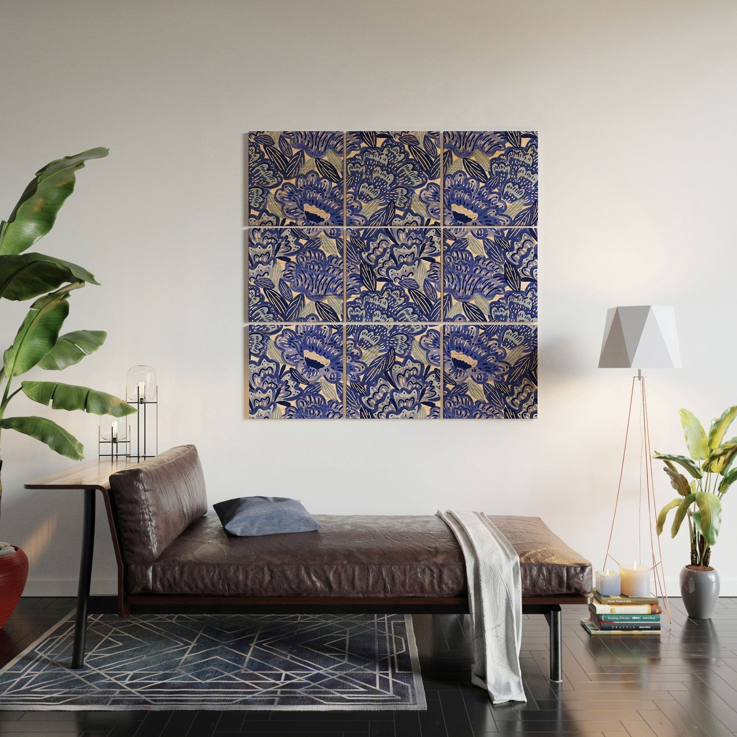 carriecantwell French Country Blue Floral Wood Wall Mural