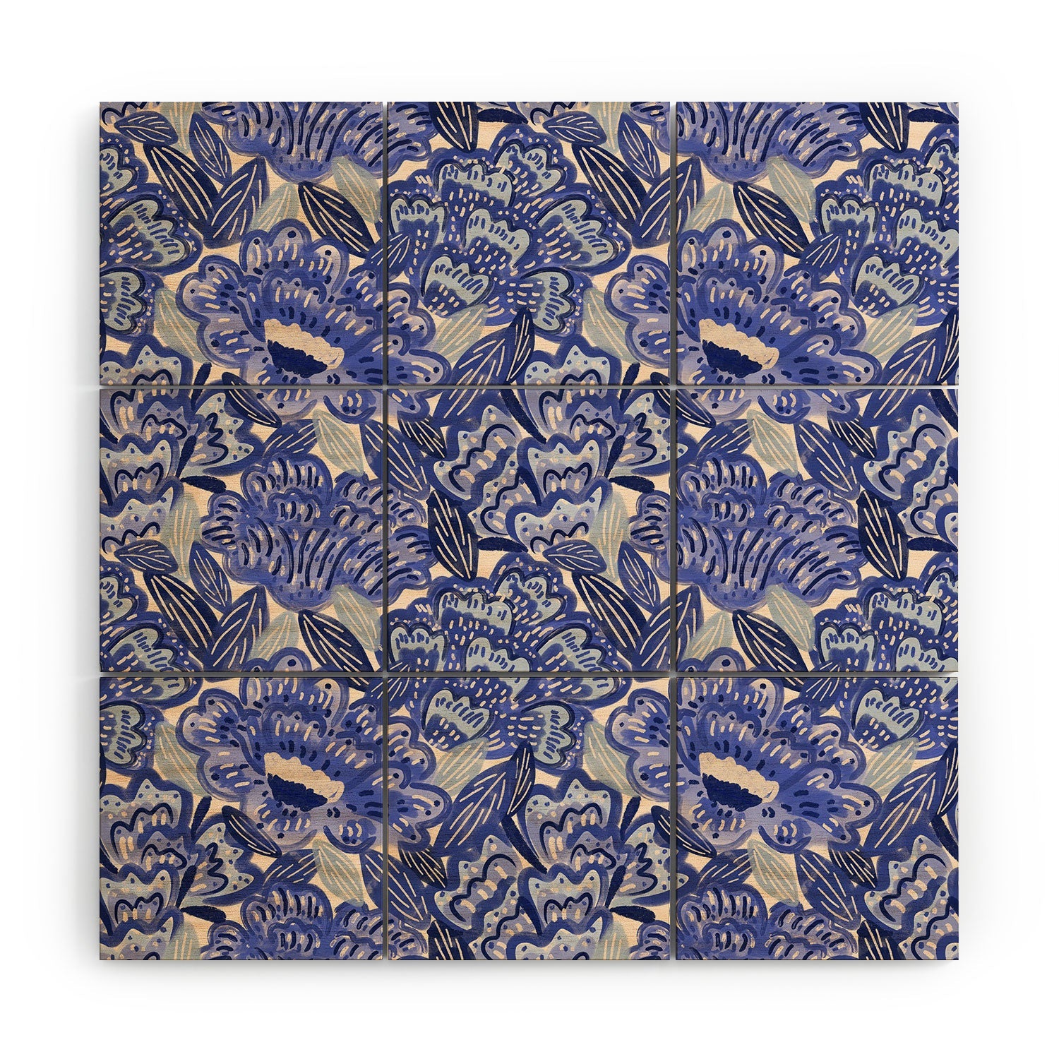 carriecantwell French Country Blue Floral Wood Wall Mural