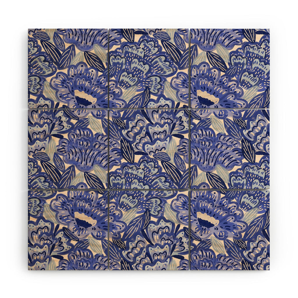 carriecantwell French Country Blue Floral Wood Wall Mural