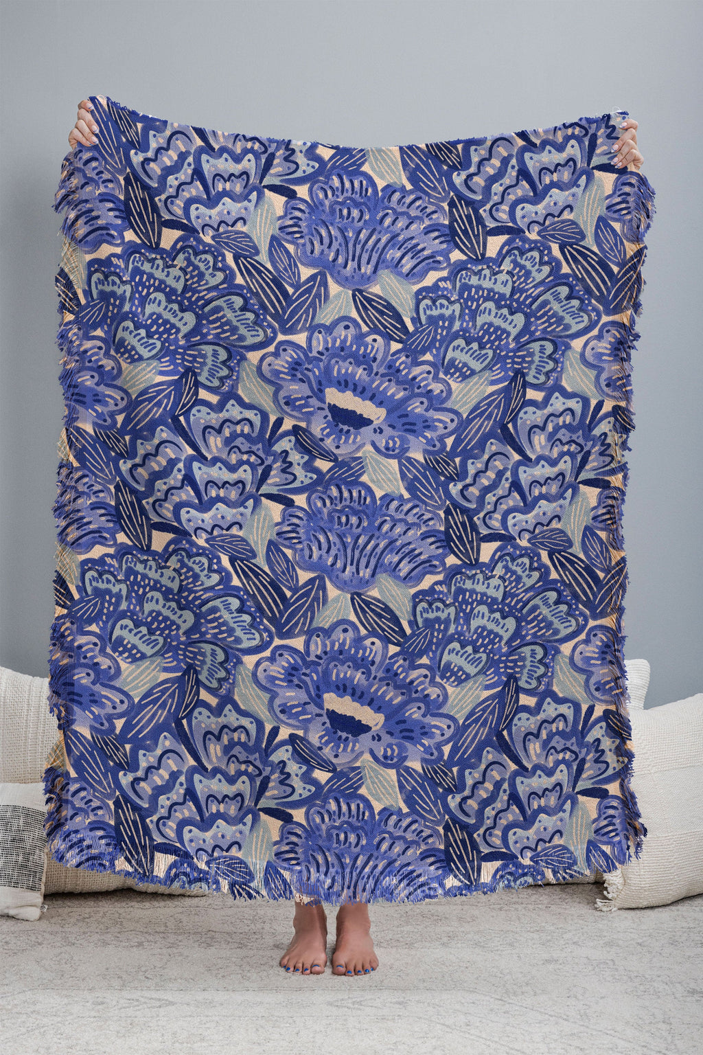 carriecantwell French Country Blue Floral Throw Blanket