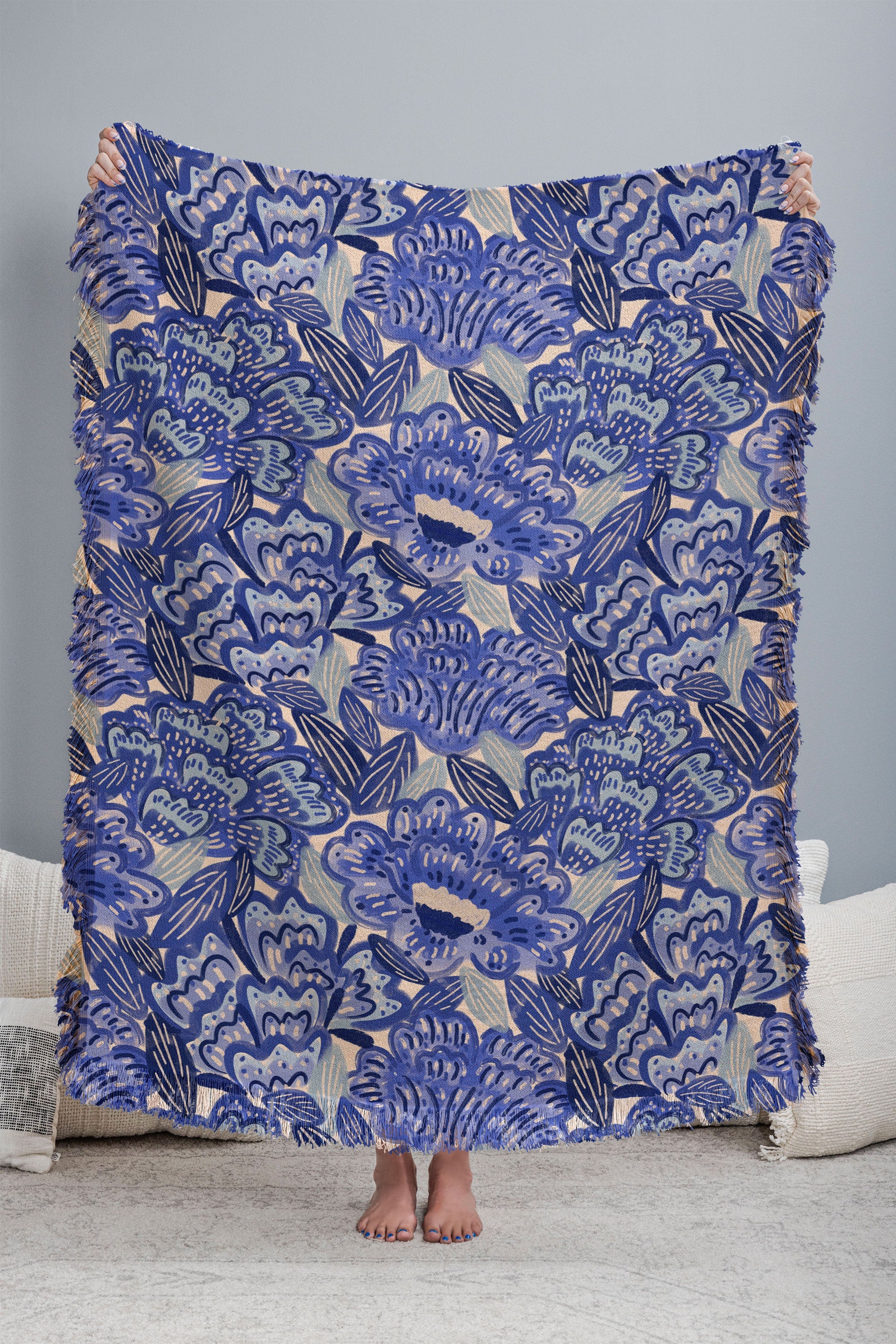 carriecantwell French Country Blue Floral Throw Blanket