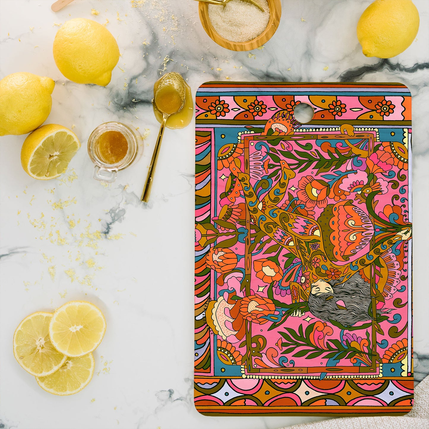 Cassidy Rae Marietta Deco Pink Protea Cutting Board Rectangle