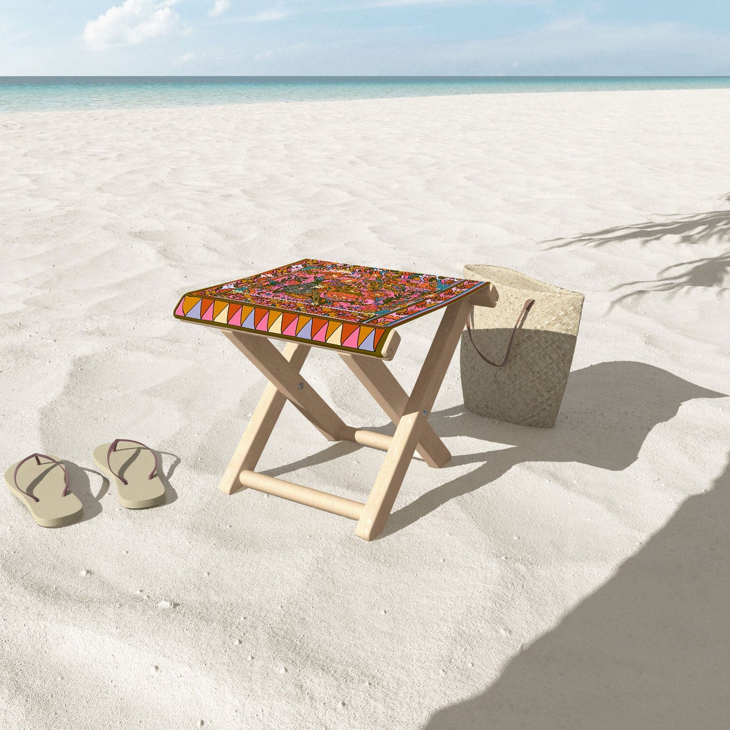 Cassidy Rae Marietta Deco Pink Protea Folding Stool