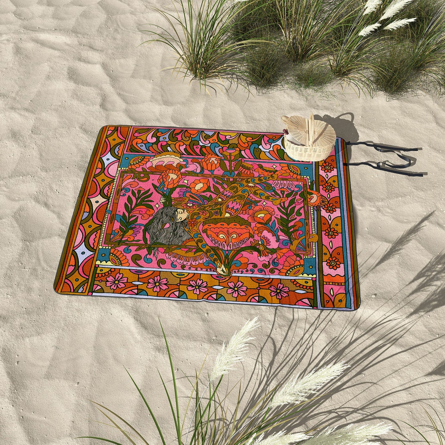 Cassidy Rae Marietta Deco Pink Protea Picnic Blanket