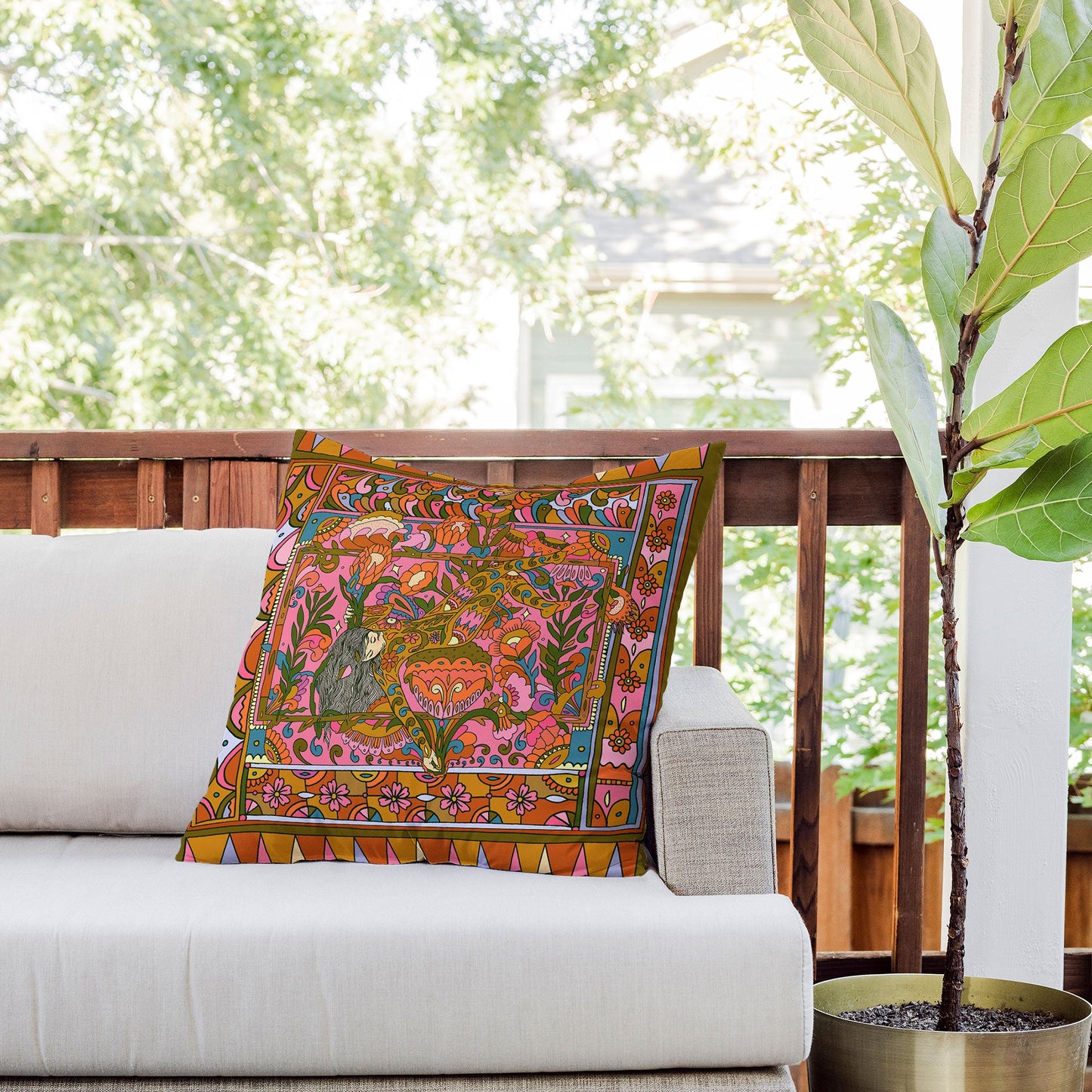 Cassidy Rae Marietta Deco Pink Protea Outdoor Throw Pillow