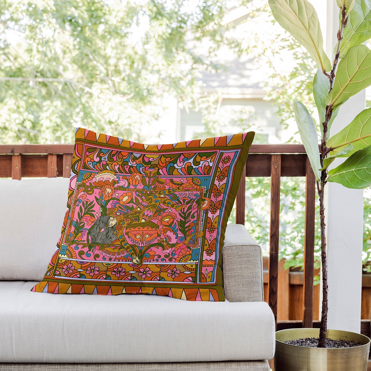 Cassidy Rae Marietta Deco Pink Protea Outdoor Throw Pillow