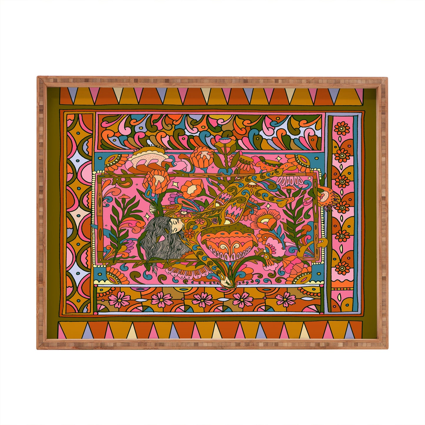 Cassidy Rae Marietta Deco Pink Protea Rectangular Tray