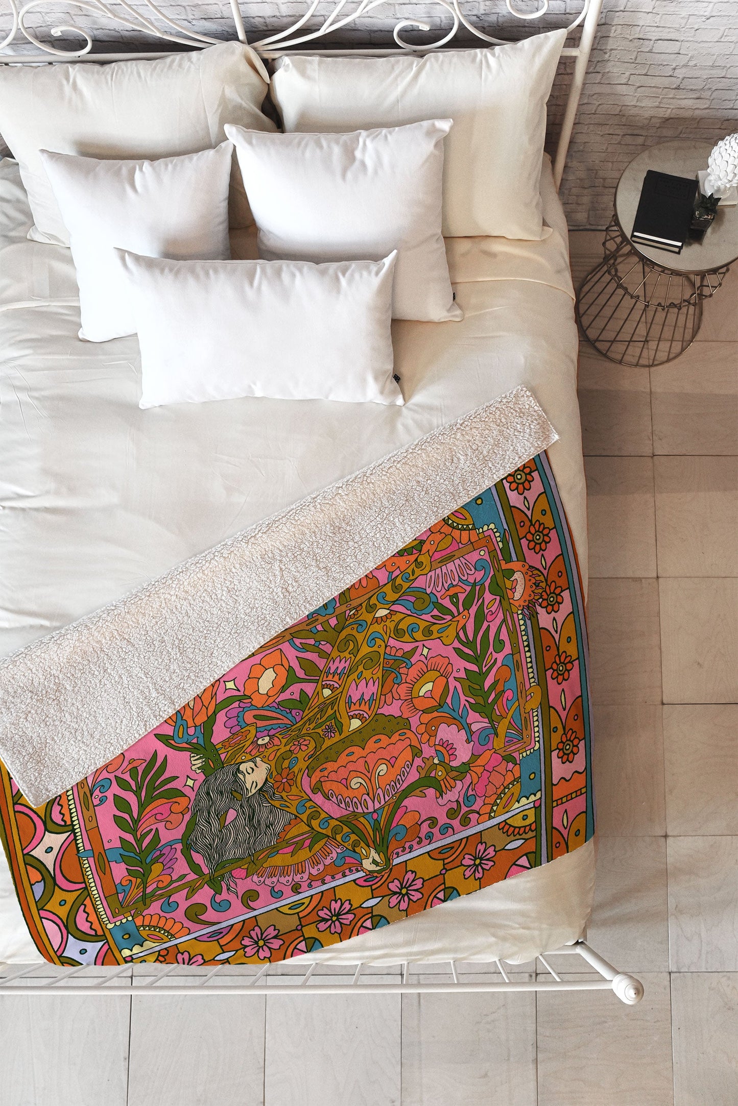 Cassidy Rae Marietta Deco Pink Protea Fleece Throw Blanket