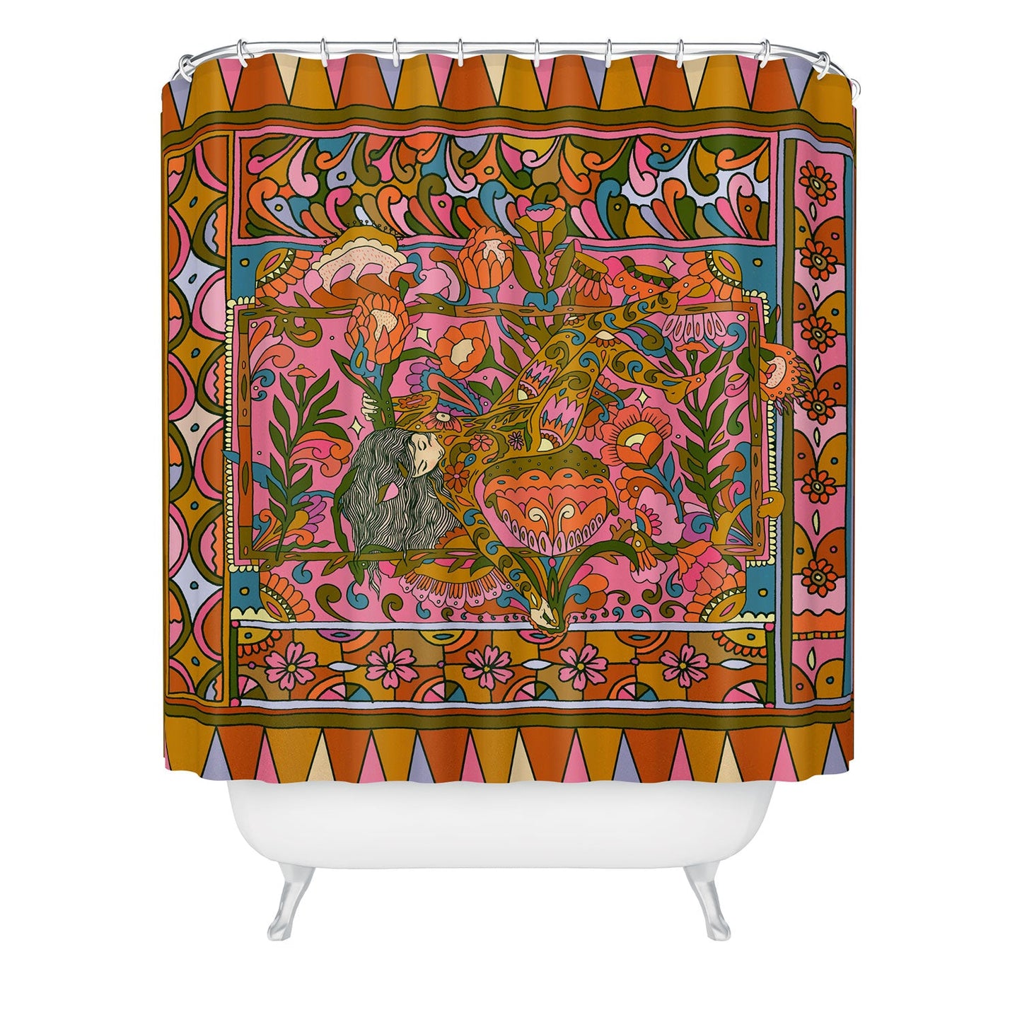Cassidy Rae Marietta Deco Pink Protea Shower Curtain