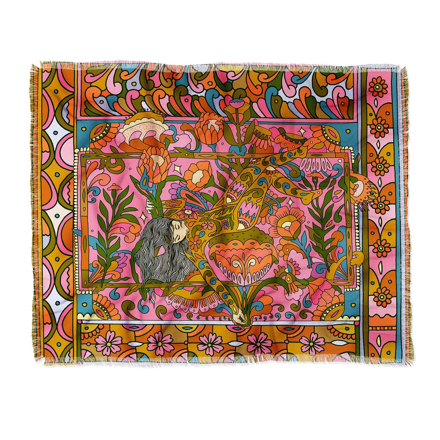 Cassidy Rae Marietta Deco Pink Protea Throw Blanket