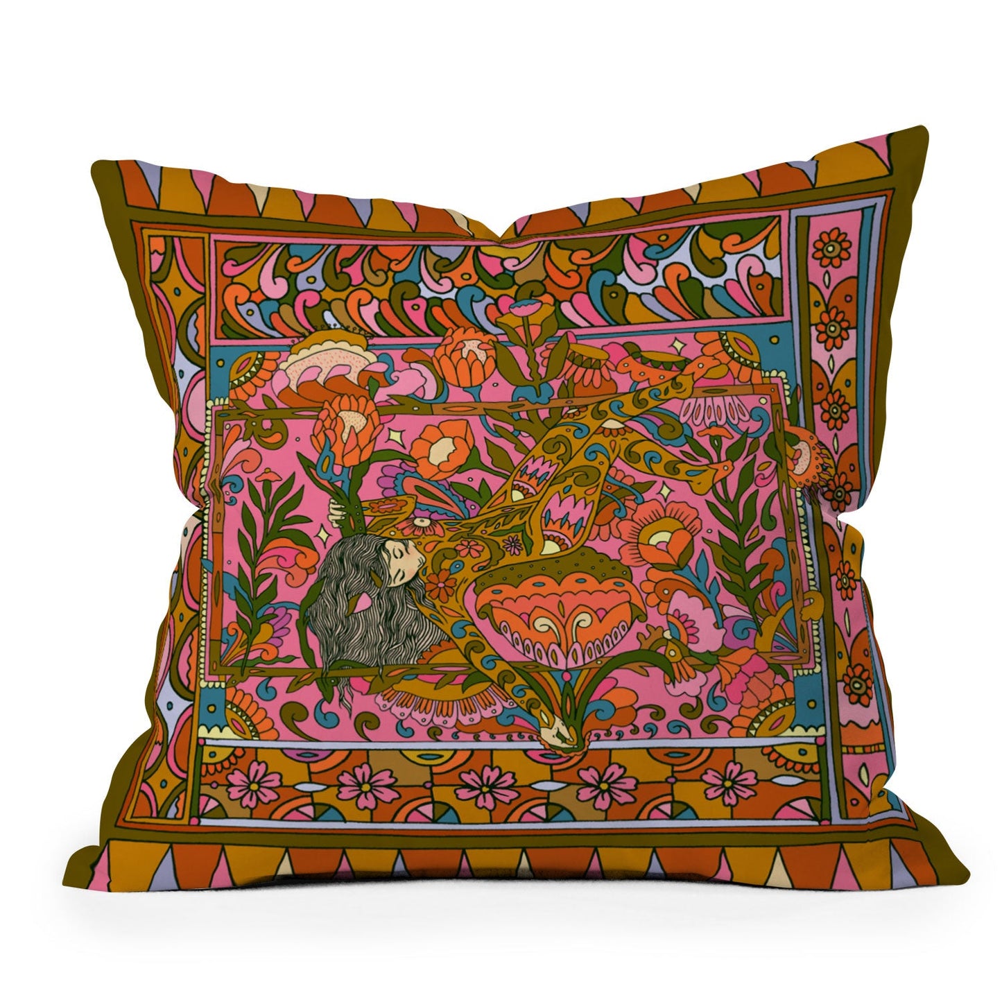 Cassidy Rae Marietta Deco Pink Protea Outdoor Throw Pillow