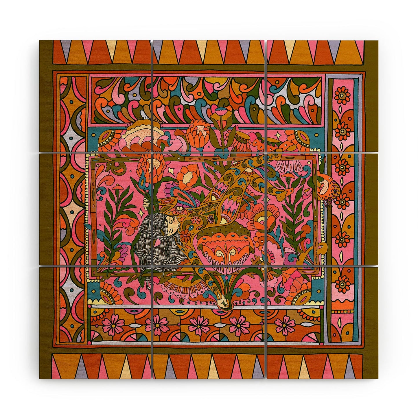 Cassidy Rae Marietta Deco Pink Protea Wood Wall Mural